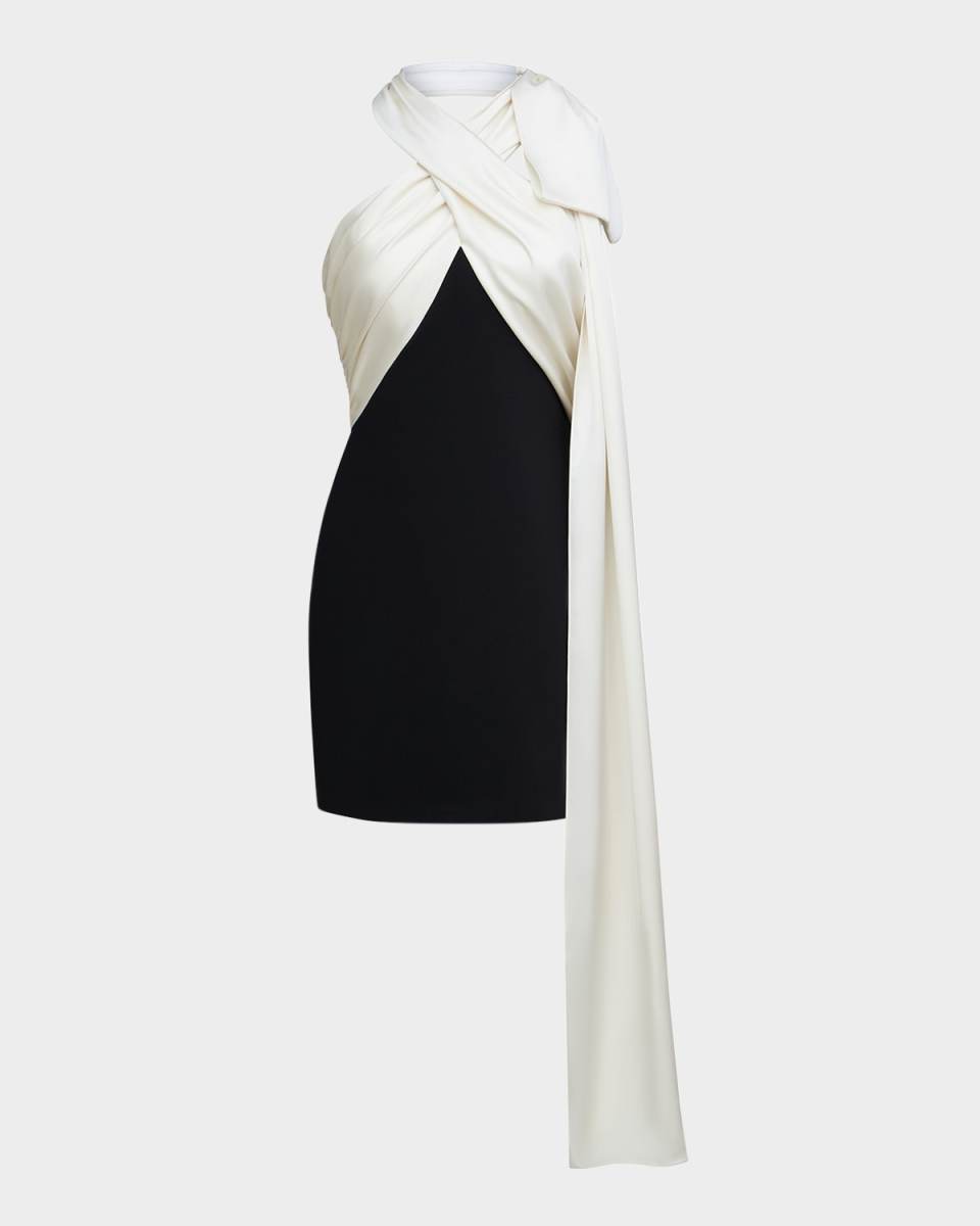 Renae Draped Two-Tone Halter Mini Dress